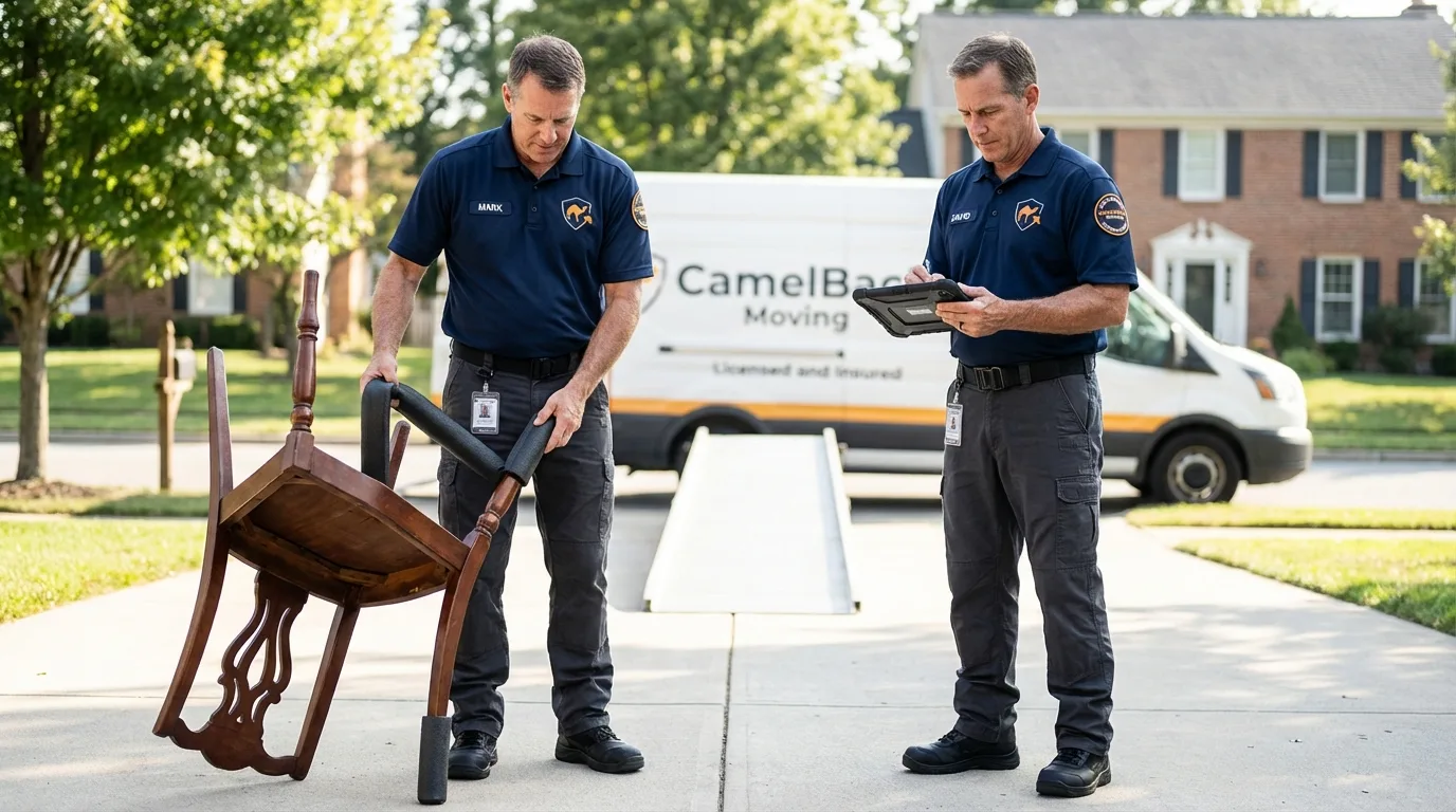 Movers inspecting furniture for damage prevention before loading in Mattawa, WA